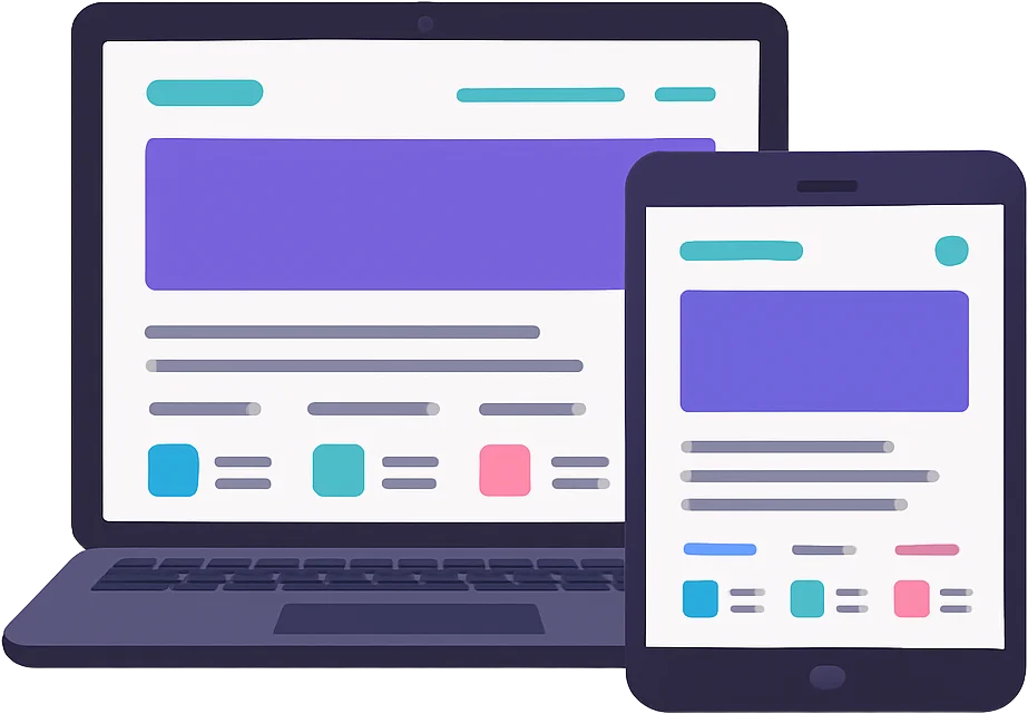 Illustration d'un ordinateur portable et tablette montrant un site web Youmax responsive.